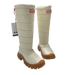 Hunter Boots Womens 5 Intrepid Tall Ivory Snow Quilted Willow Gum Insulated